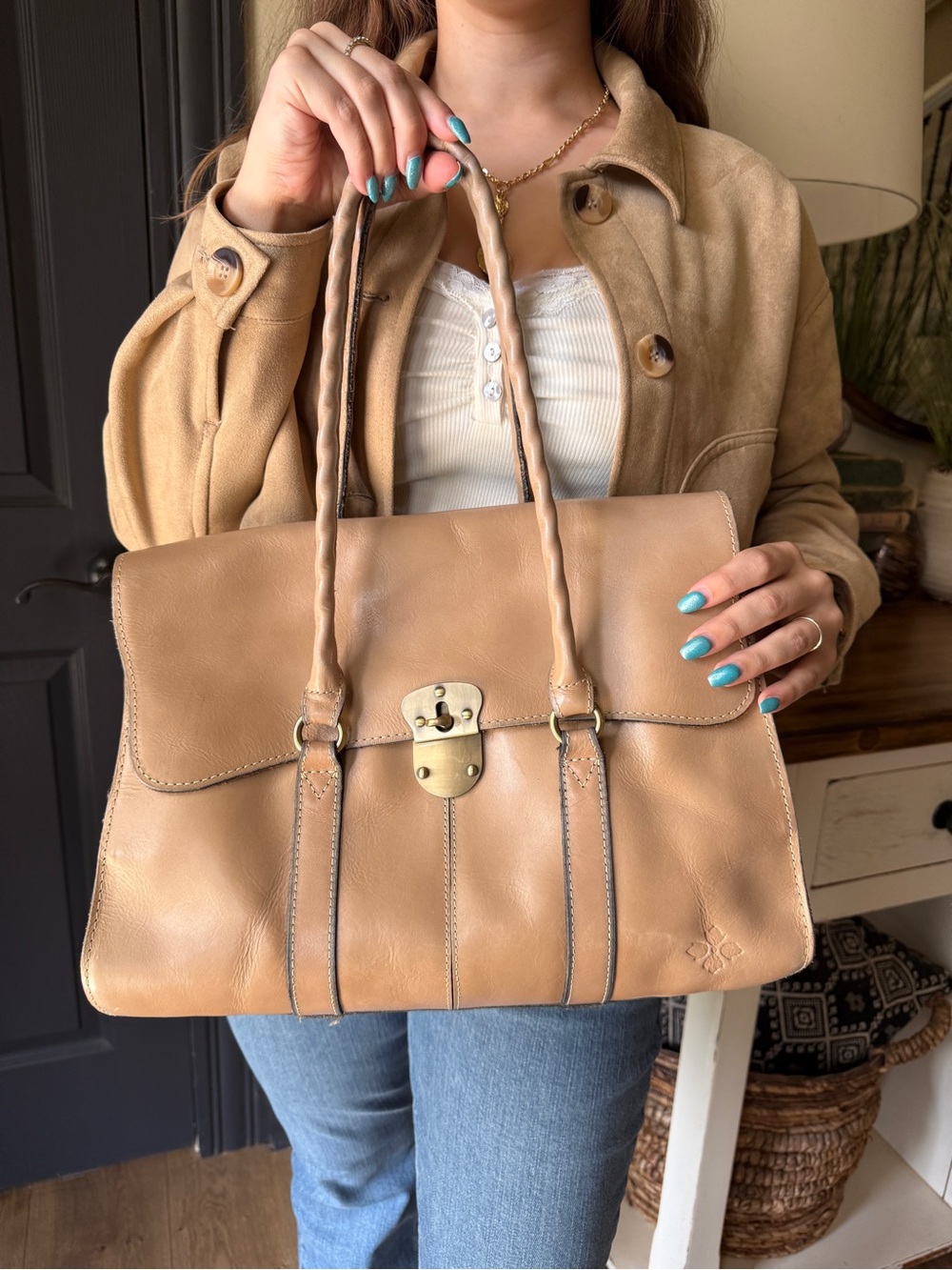 Patricia Nash Italian Leather Satchel - Vienna Tan/Heritage Tan
